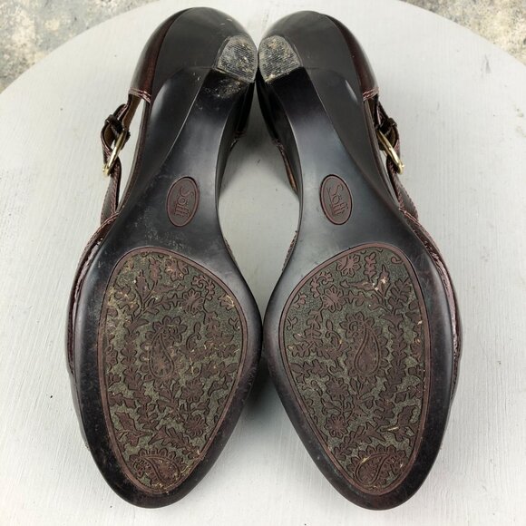 Sofft Women's Size 10M Brown Patent Leather Open Toe Ankle Strap Sandals Heels - Picture 10 of 15